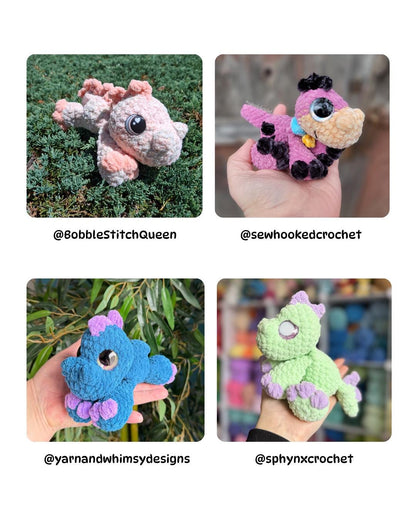 Mini Dippy the Dino Crochet Pattern Low-Sew Mini Sploot Series Amigurumi PDF