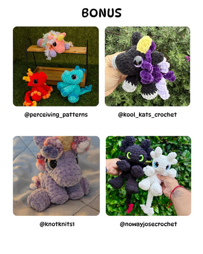 SnuggleBeansCrochet Mini Dragon Unicorn Dino 4-Pack Crochet Pattern Bundle Intermediate Amigurumi PDF