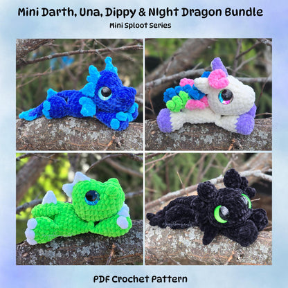SnuggleBeansCrochet Mini Dragon Unicorn Dino 4-Pack Crochet Pattern Bundle Intermediate Amigurumi PDF