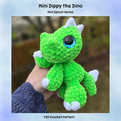 Mini Dippy the Dino Crochet Pattern Low-Sew Mini Sploot Series Amigurumi PDF
