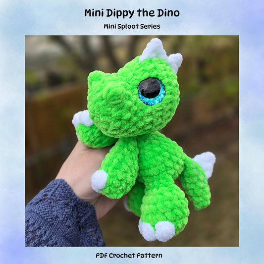 Mini Dippy the Dino Crochet Pattern Low-Sew Mini Sploot Series Amigurumi PDF