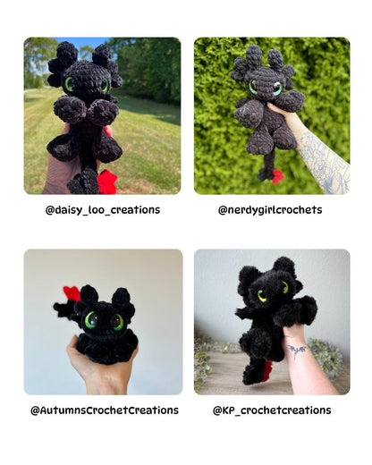 SnuggleBeansCrochet Mini Baby Night Dragon Sploot Crochet Pattern Low-Sew Amigurumi PDF