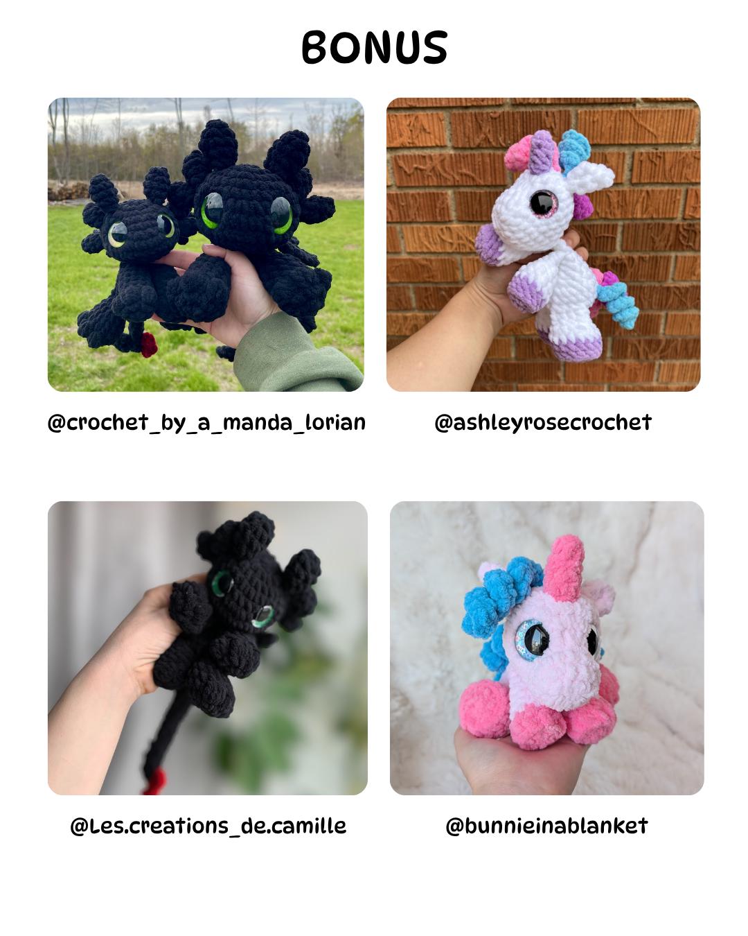 SnuggleBeansCrochet Mini Dragon Unicorn Dino 4-Pack Crochet Pattern Bundle Intermediate Amigurumi PDF