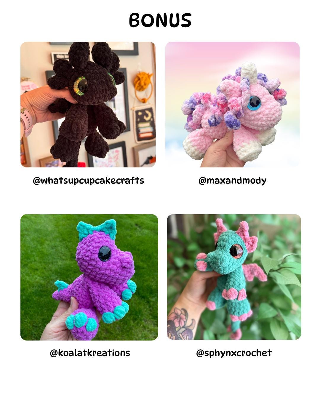 SnuggleBeansCrochet Mini Dragon Unicorn Dino 4-Pack Crochet Pattern Bundle Intermediate Amigurumi PDF