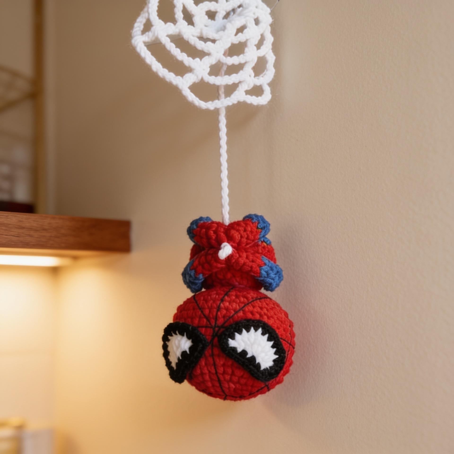 Spider-Man Crochet Pattern Car Hanging Amigurumi Superhero Keychain Mirror Charm Digital Download