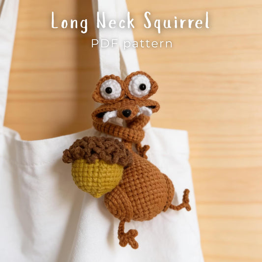 Crochiny Long Neck Squirrel Crochet Pattern Digital Download Amigurumi Bag Charm
