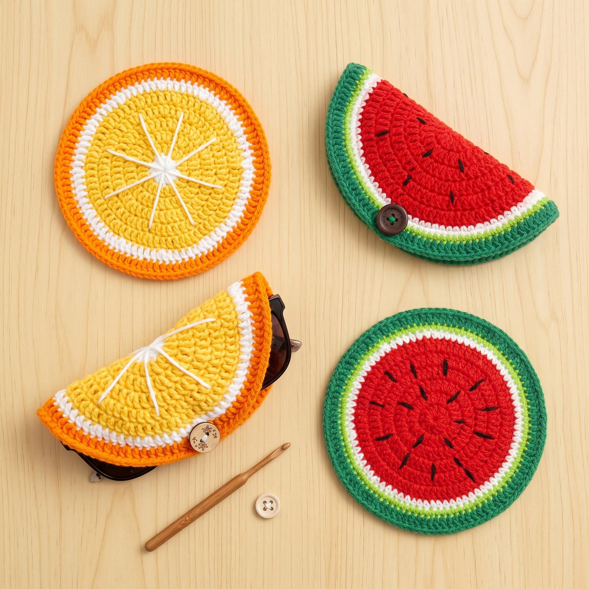 Crochiny Fruit Glasses Case & Coaster Crochet Pattern Digital Download