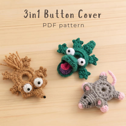 Crochiny 3-in-1 Animal Button Cover Crochet Pattern Bundle Lizard Mouse Squirrel PDF