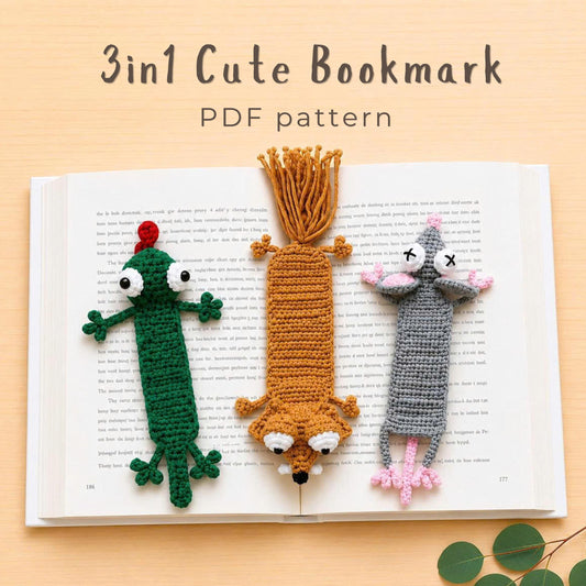 Crochiny 3-in-1 Lizard Mouse Squirrel Bookmark Crochet Pattern Bundle Amigurumi PDF Tutorial