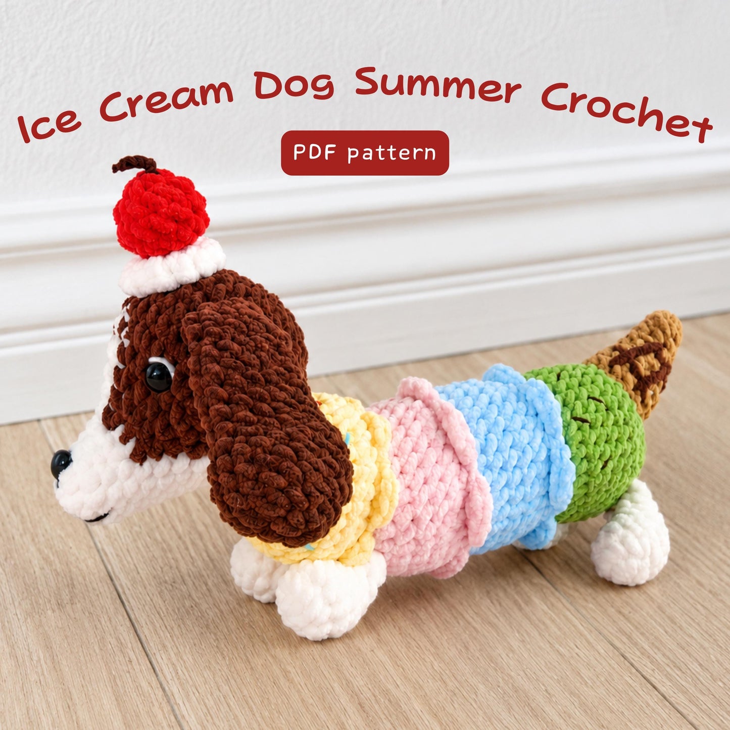 Hooktasyy Ice Cream Dog Crochet Pattern Summer Amigurumi Puppy PDF