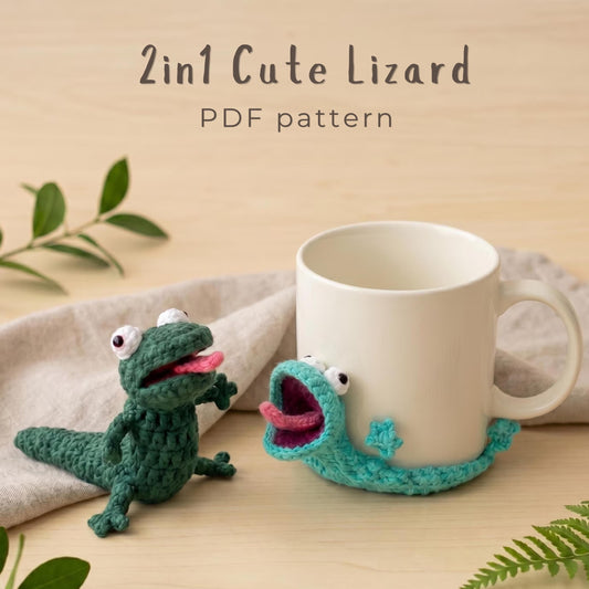 2in1 Lizard Amigurumi and Mug Rug Crochet Pattern PDF
