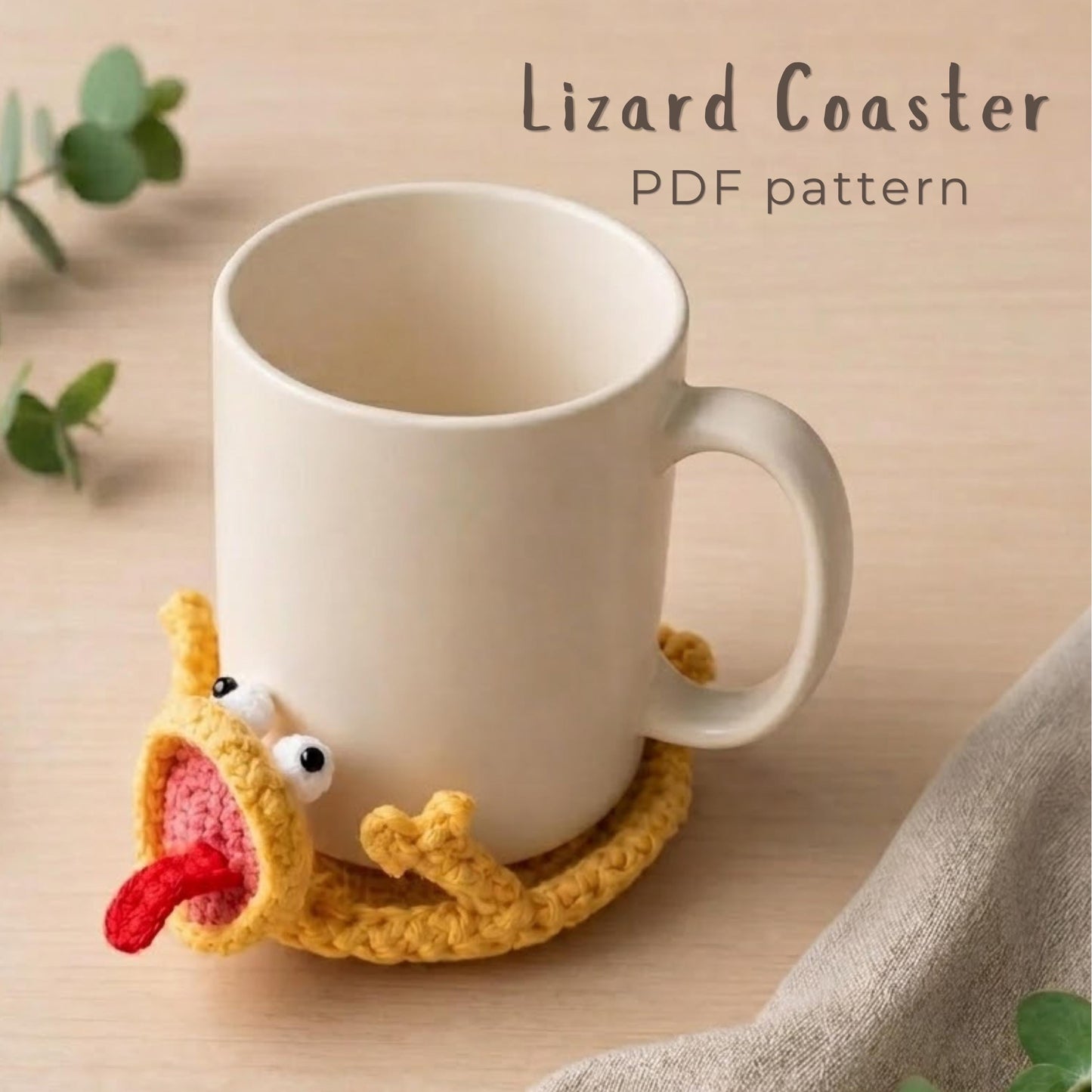 Lizard Poping Coaster Crochet Pattern Amigurumi Lizard and Mug Rug PDF