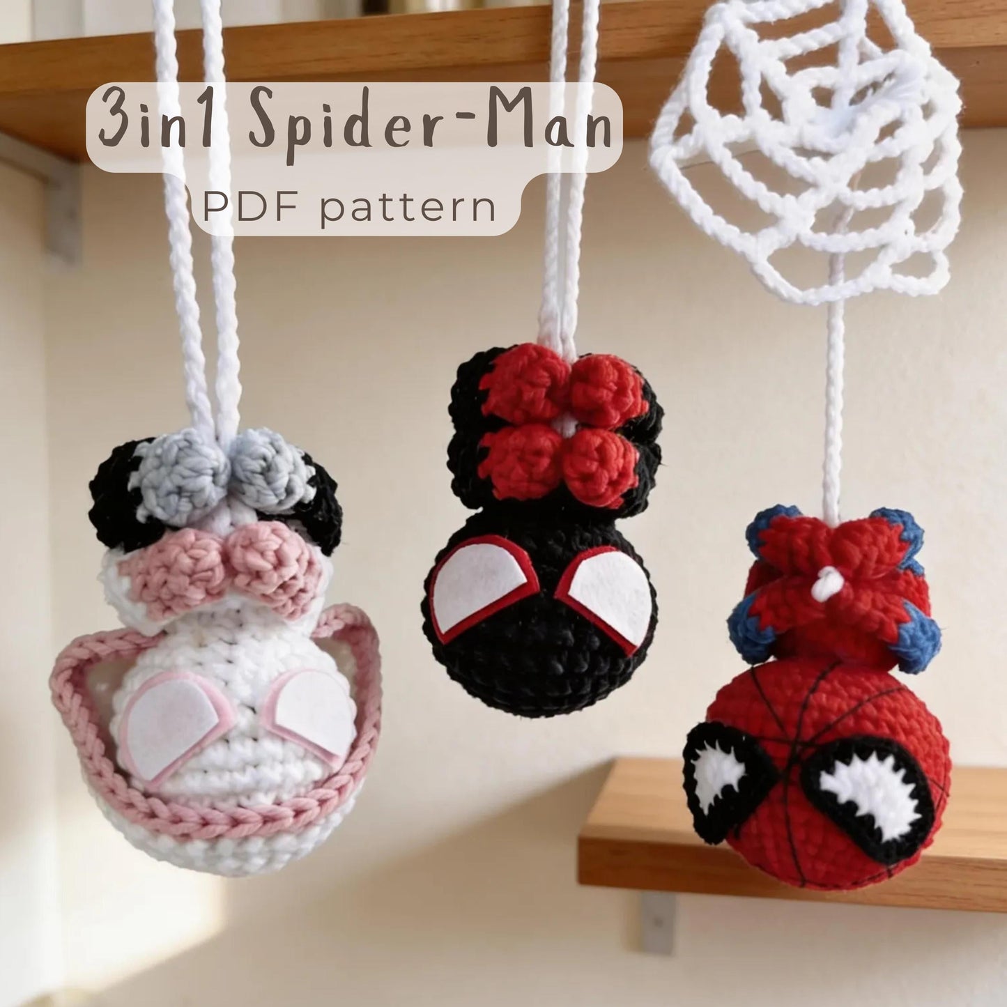 Spider-Man Crochet Pattern Car Hanging Amigurumi Superhero Keychain Mirror Charm Digital Download