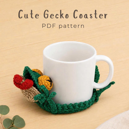 Gecko Coaster Crochet Pattern Amigurumi Lizard Mug Rug Digital Download