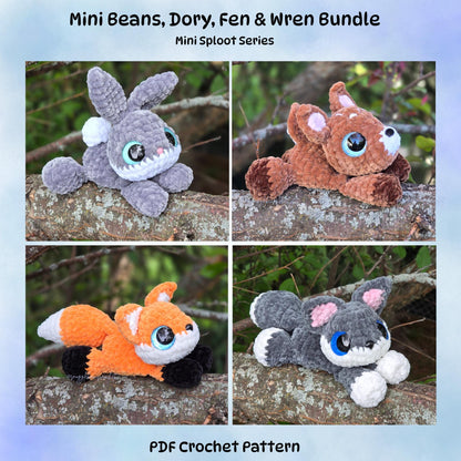 SnuggleBeansCrochet Mini Bunny Deer Fox Wolf Crochet Pattern Bundle PDF