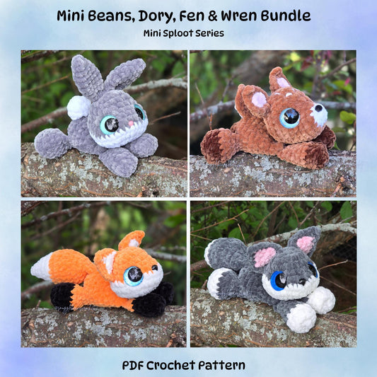 SnuggleBeansCrochet Mini Bunny Deer Fox Wolf Crochet Pattern Bundle PDF