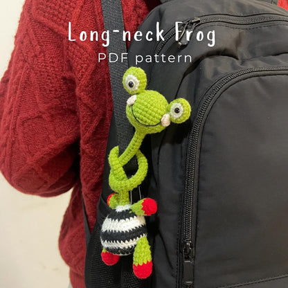 Crochiny Long Neck Frog Crochet Pattern Digital Download Amigurumi Bag Charm