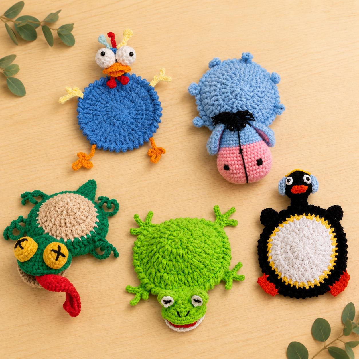 Crochiny 5-in-1 Animal Coaster Crochet Pattern Bundle Amigurumi PDF Tutorial