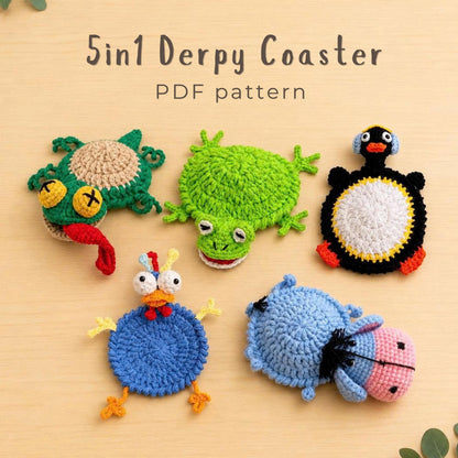 Crochiny 5-in-1 Animal Coaster Crochet Pattern Bundle Amigurumi PDF Tutorial