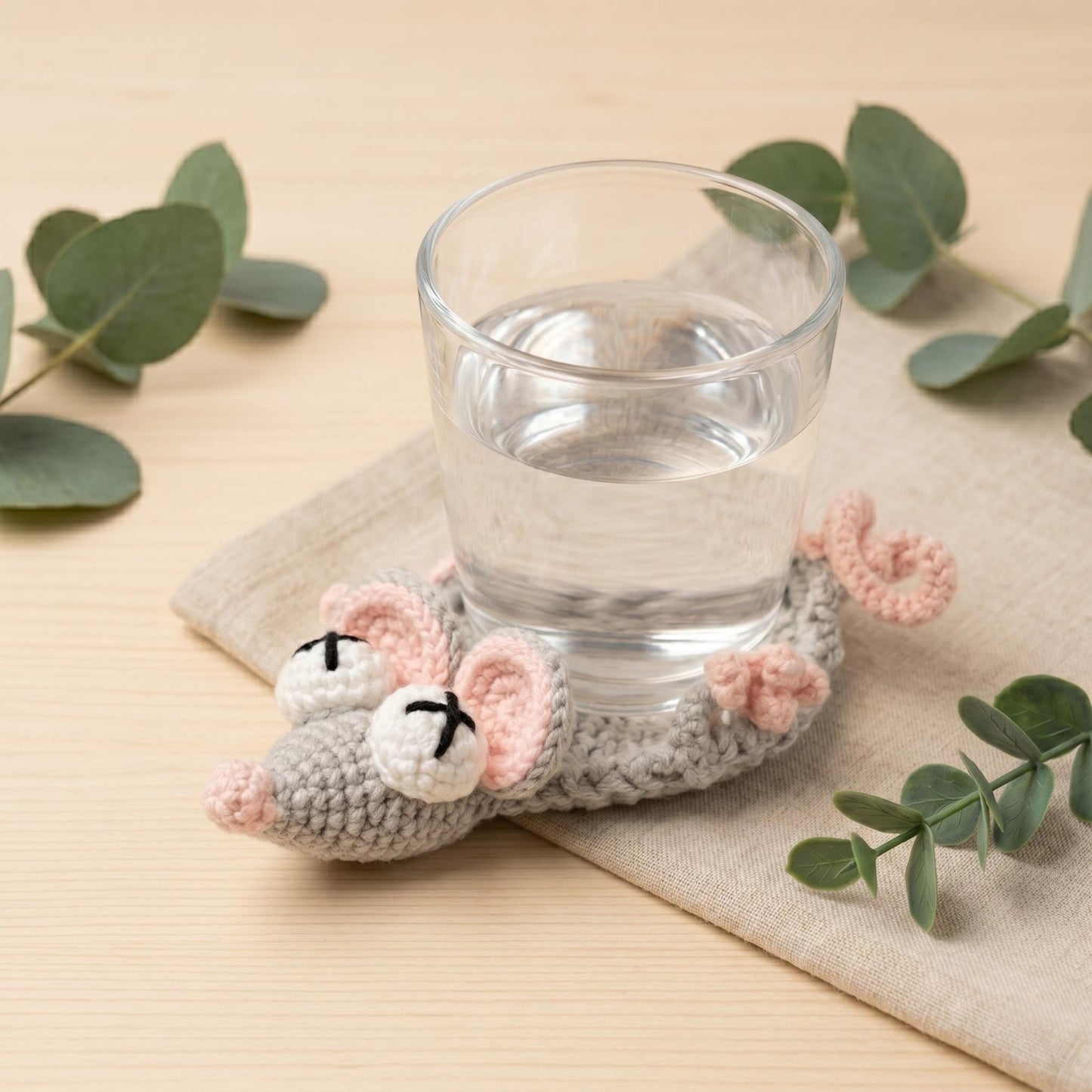 4-in-1 Animal Coaster Crochet Pattern PDF Goose Mouse Sloth Pink Cat