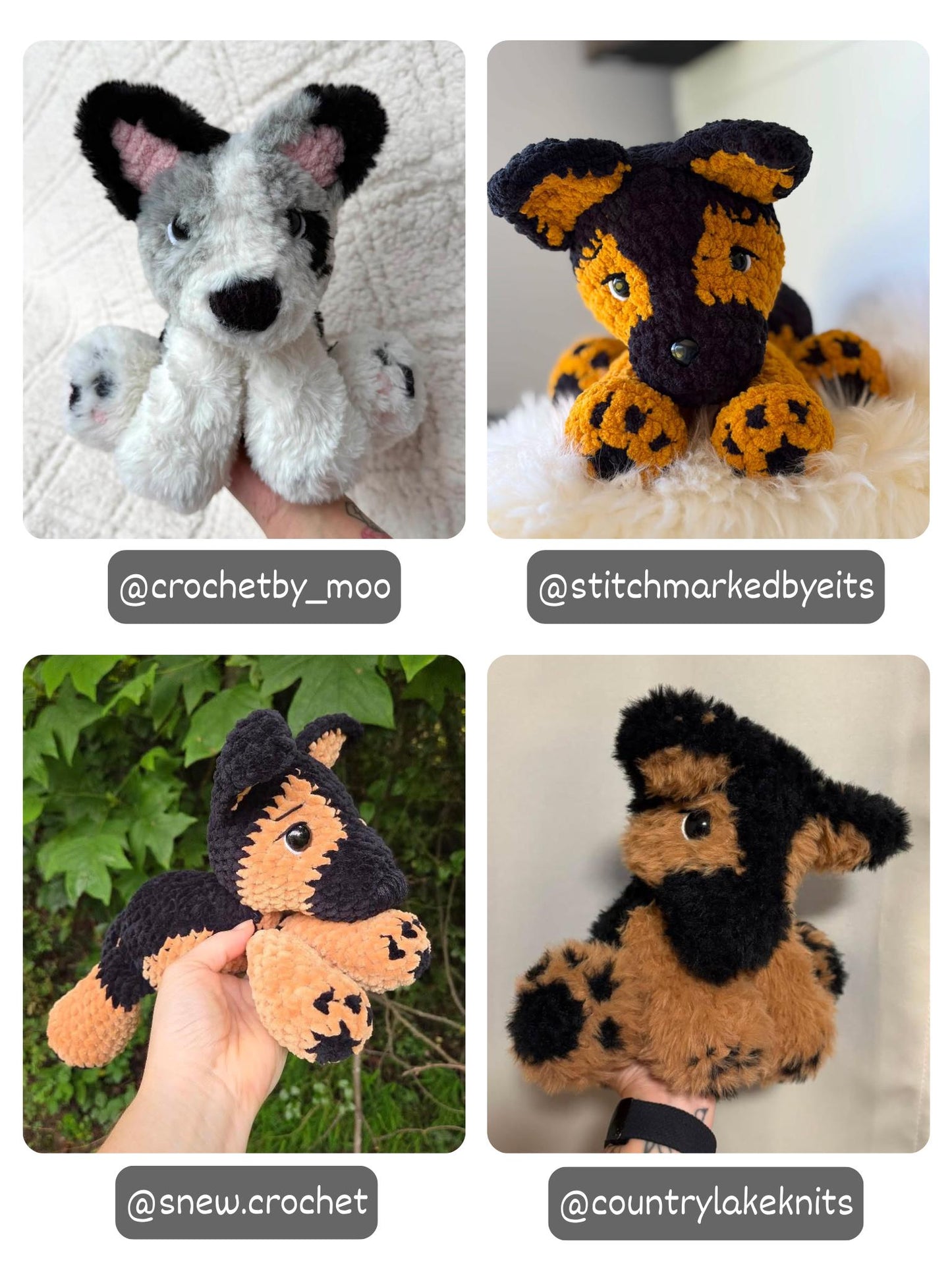 Crochet Floppy German Shepherd Pattern No Sew Dog Stuffed Animal Amigurumi Tutorial PDF