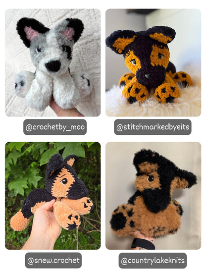 Crochet Floppy German Shepherd Pattern No Sew Dog Stuffed Animal Amigurumi Tutorial PDF