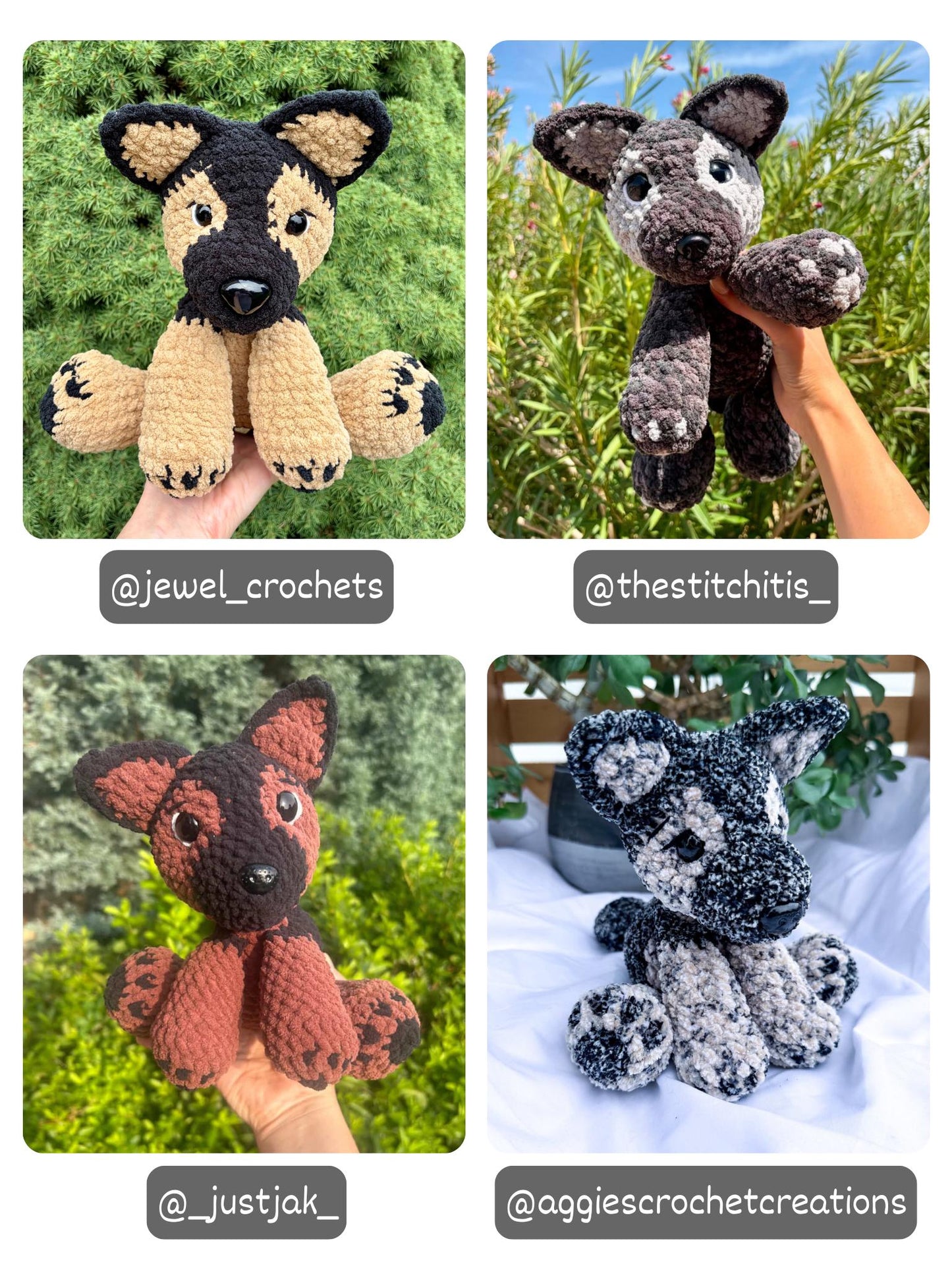 Crochet Floppy German Shepherd Pattern No Sew Dog Stuffed Animal Amigurumi Tutorial PDF