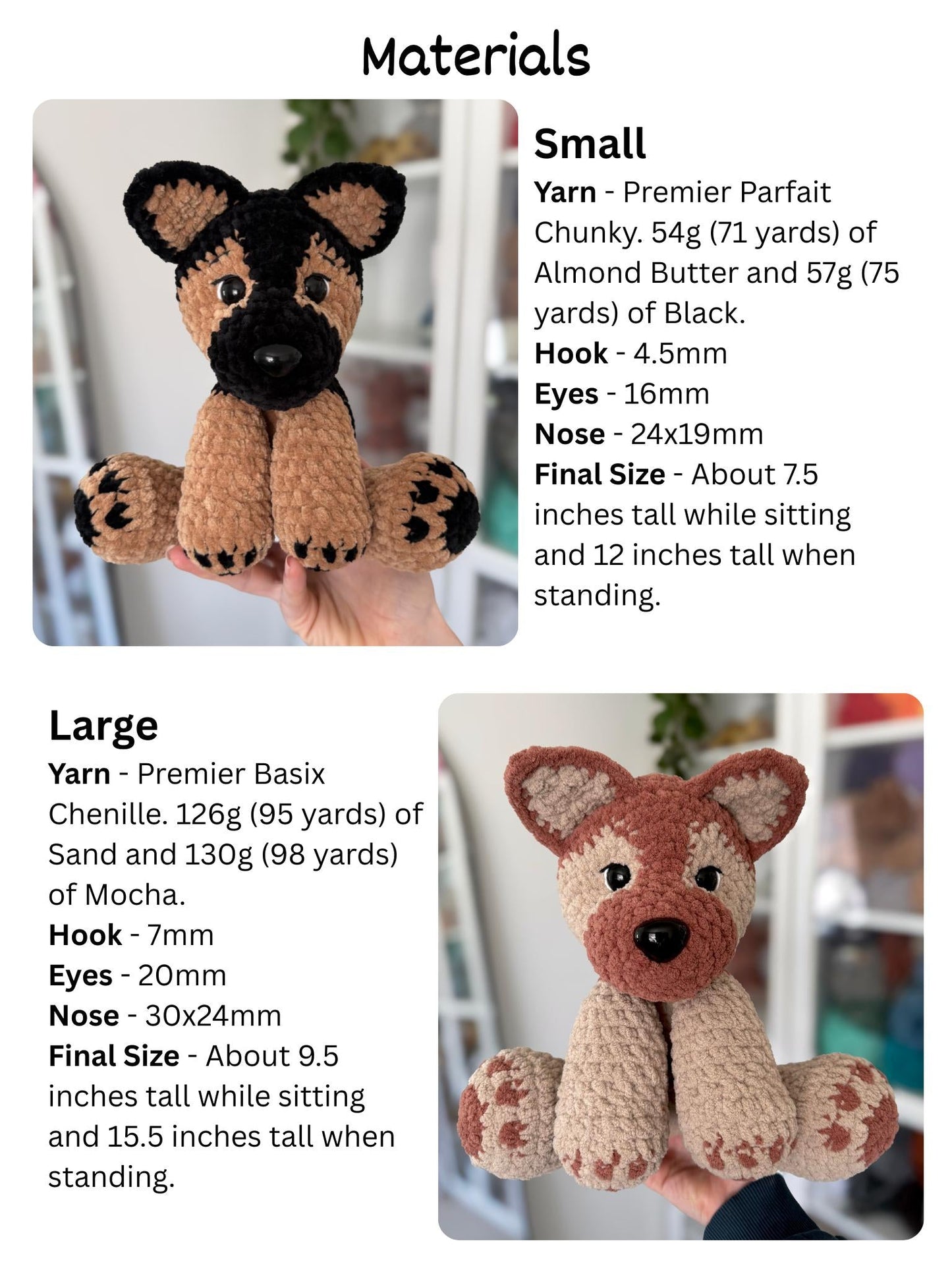 Crochet Floppy German Shepherd Pattern No Sew Dog Stuffed Animal Amigurumi Tutorial PDF