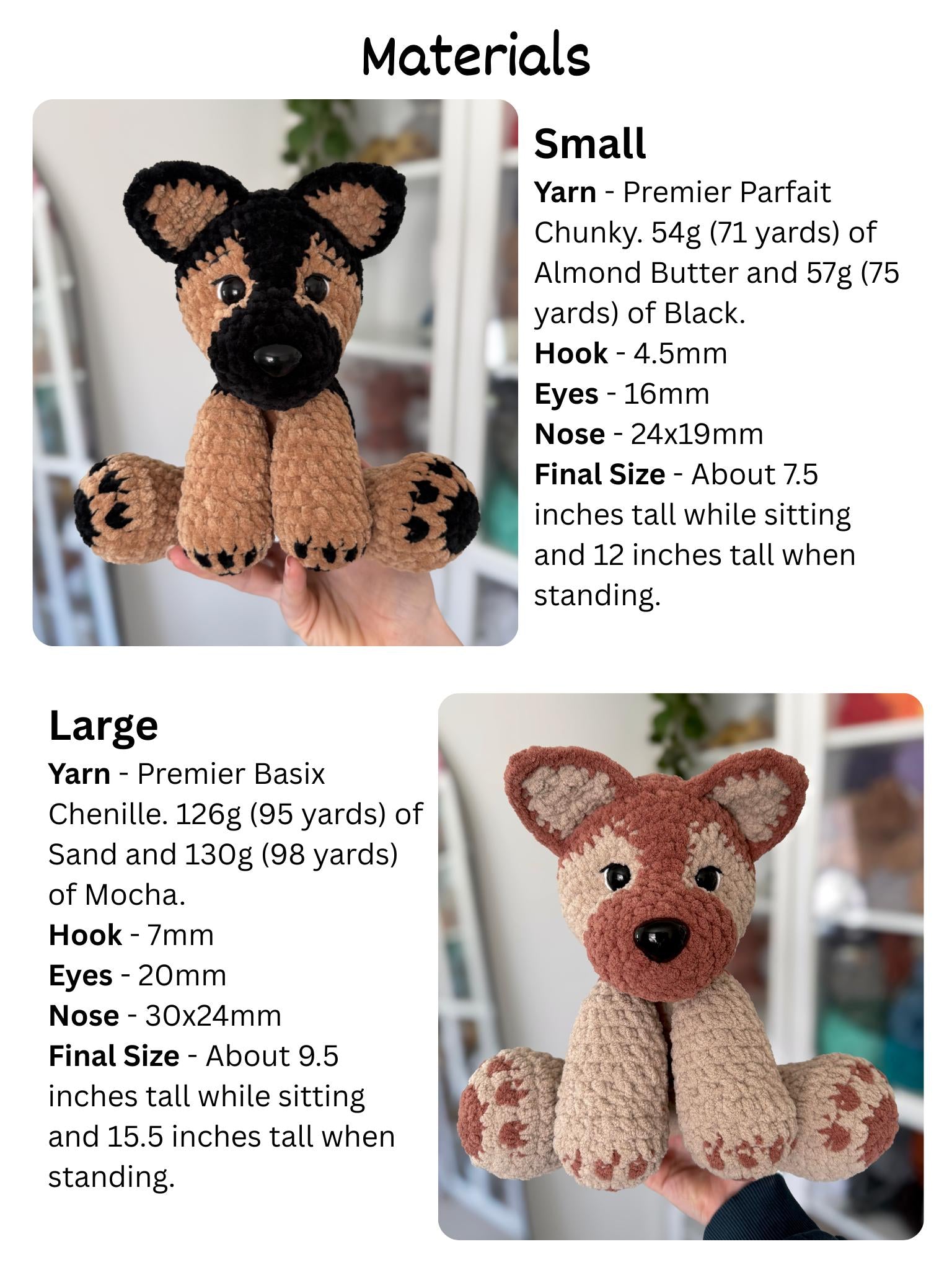 Crochet Floppy German Shepherd Pattern No Sew Dog Stuffed Animal Amigurumi Tutorial PDF