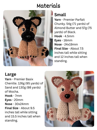 Crochet Floppy German Shepherd Pattern No Sew Dog Stuffed Animal Amigurumi Tutorial PDF