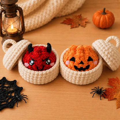 Hooktasyy 12-in-1 Halloween Dumplings & Steamer Crochet Pattern Bundle No-Sew Amigurumi PDF