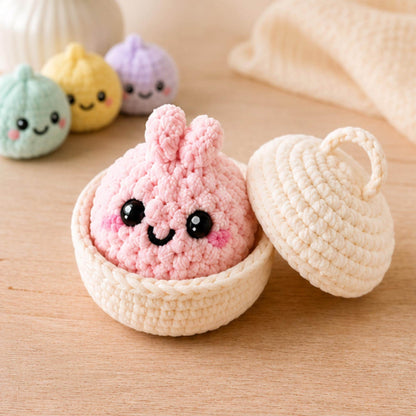 Hooktasyy Dumplings and Steamer Crochet Pattern No-Sew Amigurumi PDF
