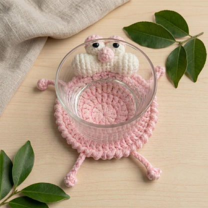 4-in-1 Animal Coaster Crochet Pattern PDF Goose Mouse Sloth Pink Cat
