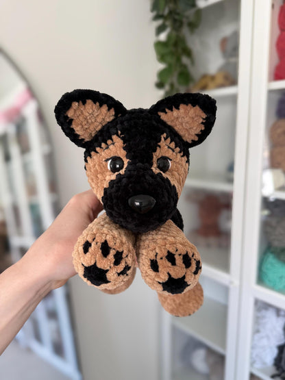 Crochet Floppy German Shepherd Pattern No Sew Dog Stuffed Animal Amigurumi Tutorial PDF