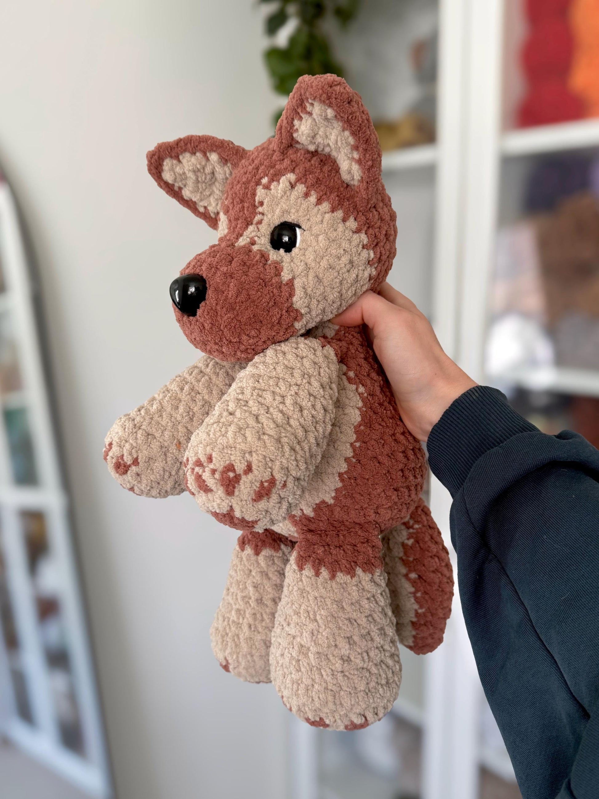 Crochet Floppy German Shepherd Pattern No Sew Dog Stuffed Animal Amigurumi Tutorial PDF