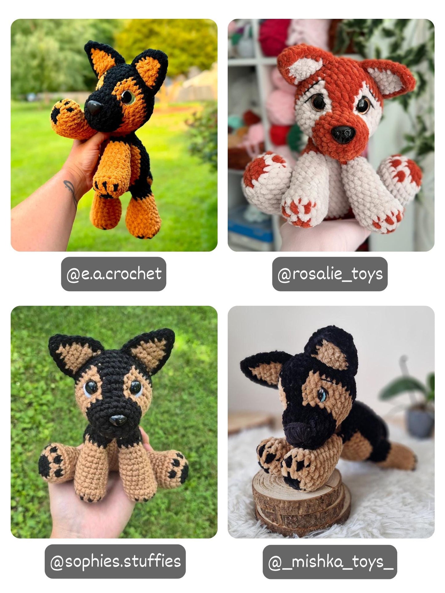 Crochet Floppy German Shepherd Pattern No Sew Dog Stuffed Animal Amigurumi Tutorial PDF