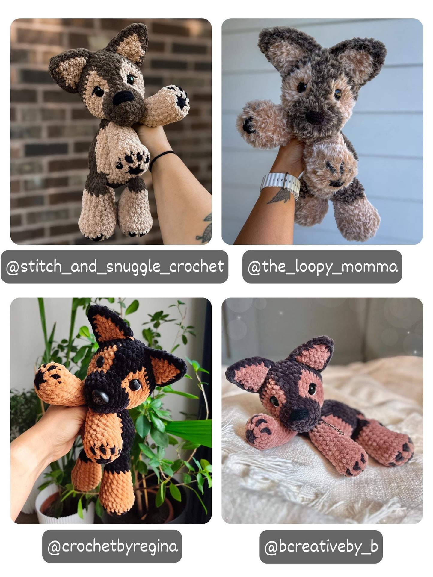 Crochet Floppy German Shepherd Pattern No Sew Dog Stuffed Animal Amigurumi Tutorial PDF
