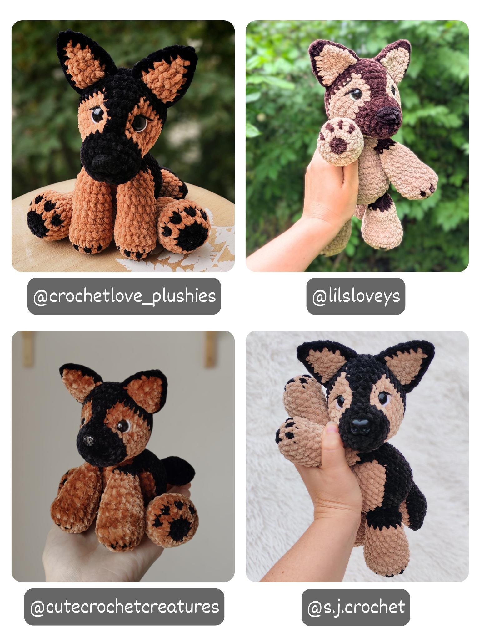 Crochet Floppy German Shepherd Pattern No Sew Dog Stuffed Animal Amigurumi Tutorial PDF