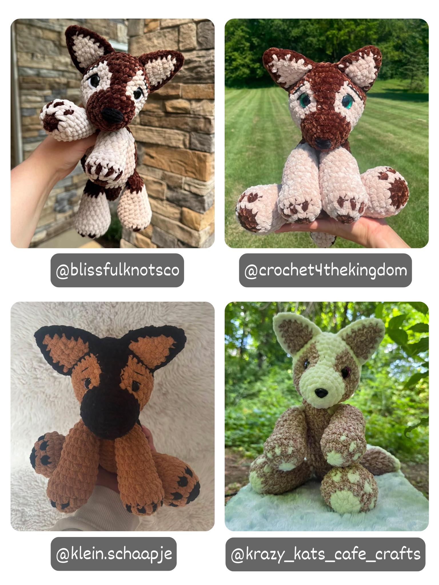 Crochet Floppy German Shepherd Pattern No Sew Dog Stuffed Animal Amigurumi Tutorial PDF
