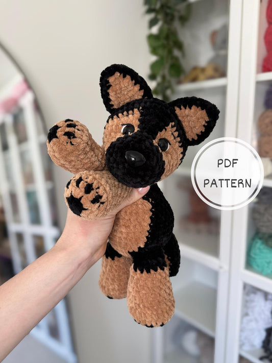 Crochet Floppy German Shepherd Pattern No Sew Dog Stuffed Animal Amigurumi Tutorial PDF