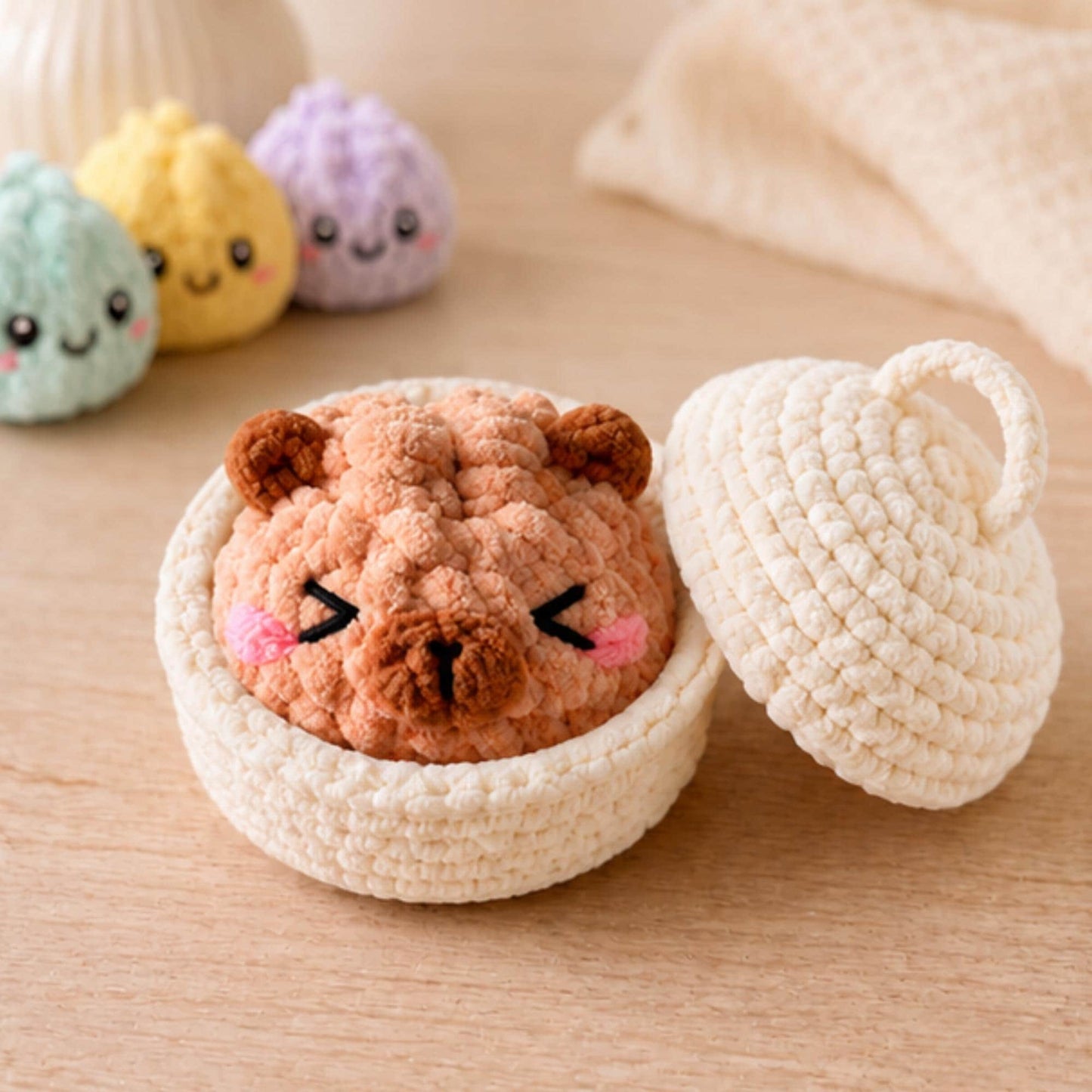 Hooktasyy Dumplings and Steamer Crochet Pattern No-Sew Amigurumi PDF