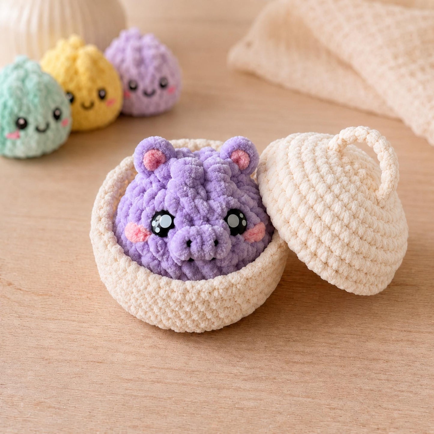 Hooktasyy Dumplings and Steamer Crochet Pattern No-Sew Amigurumi PDF