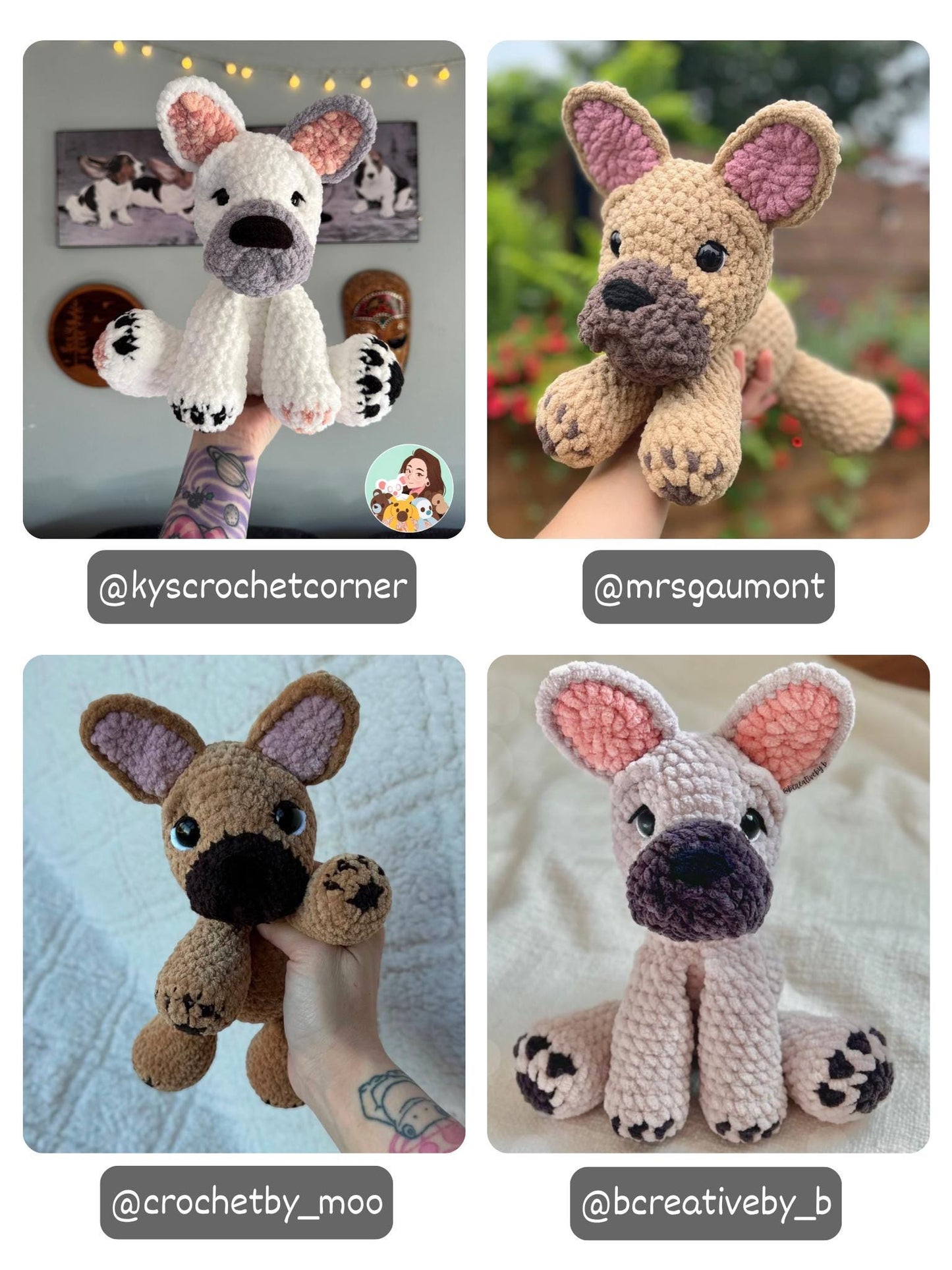 KnotsandSnugglesCo Winston the Floppy Frenchie Crochet Pattern PDF