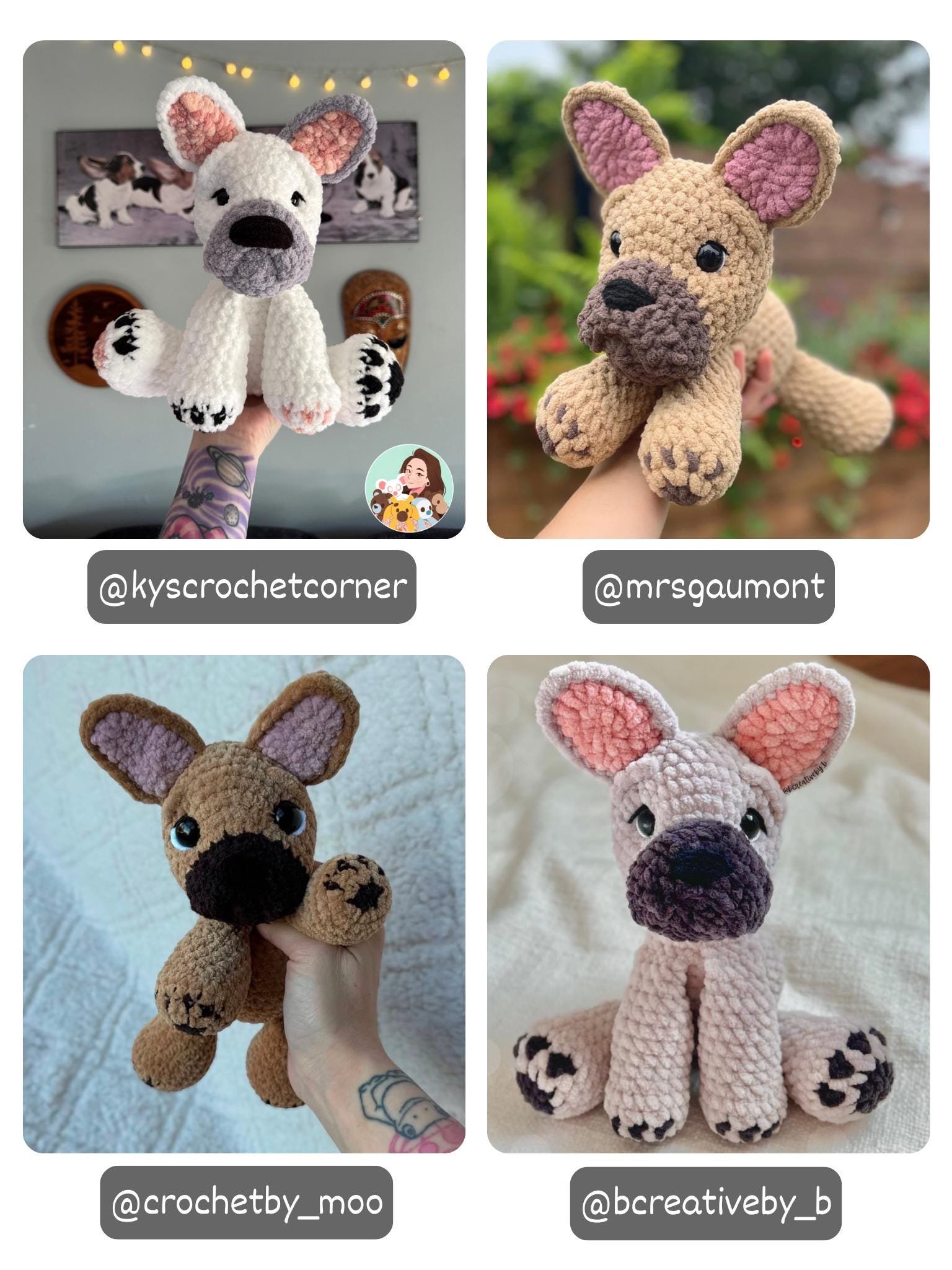 KnotsandSnugglesCo Winston the Floppy Frenchie Crochet Pattern PDF