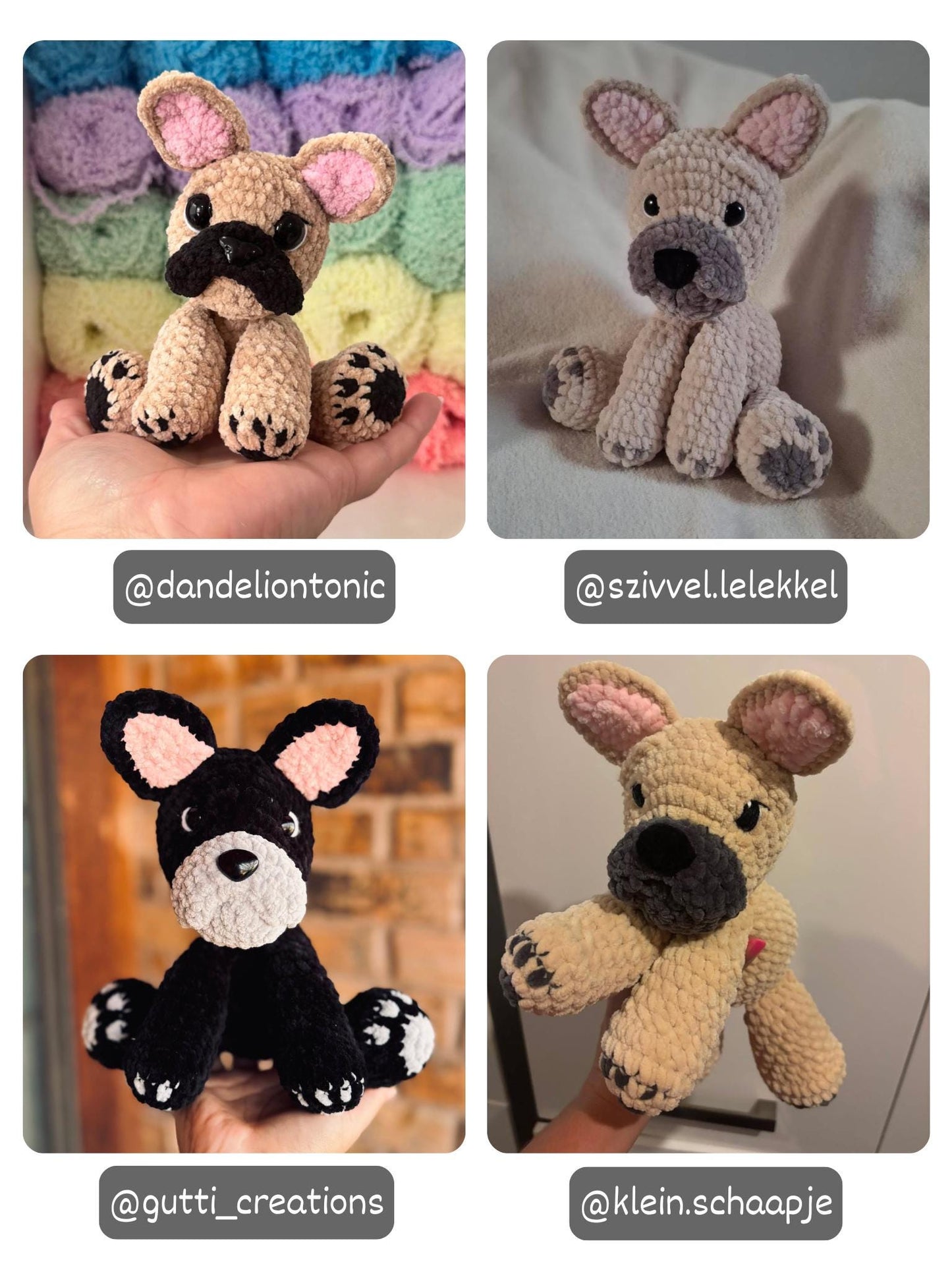 KnotsandSnugglesCo Winston the Floppy Frenchie Crochet Pattern PDF