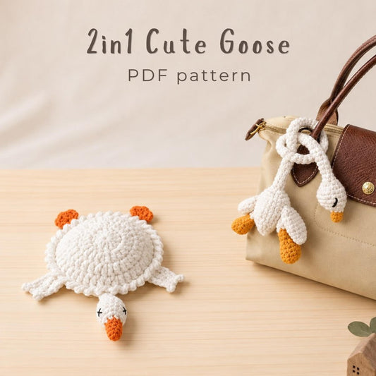 Crochiny 2-in-1 Goose Bag Charm & Goose Coaster Crochet Pattern PDF