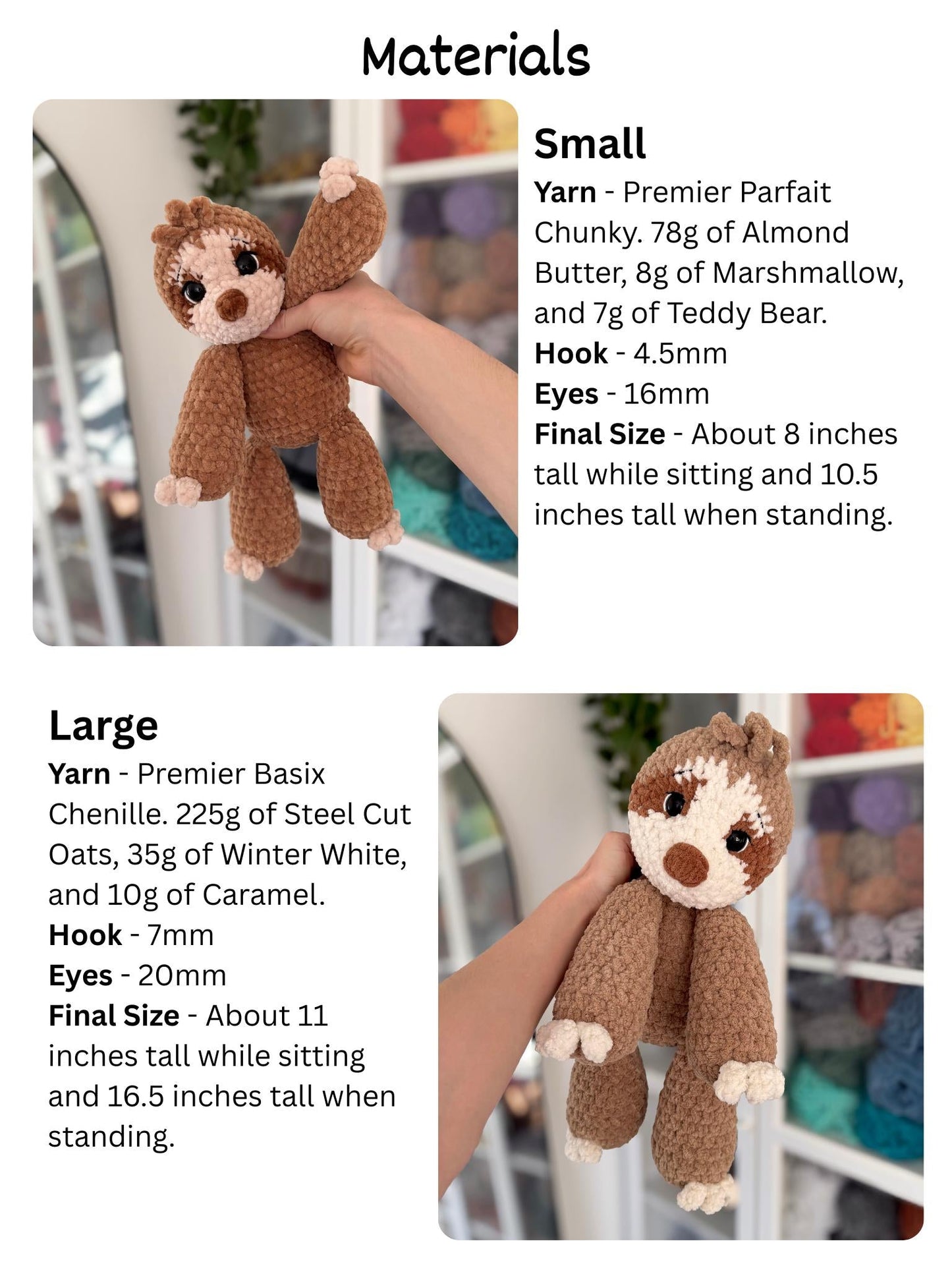 Floppy Sloth Amigurumi Crochet Pattern PDF