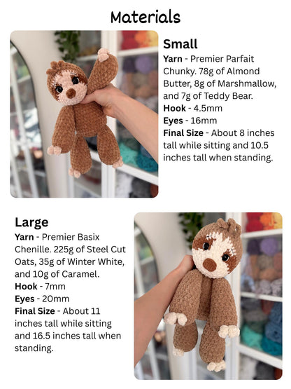 Floppy Sloth Amigurumi Crochet Pattern PDF