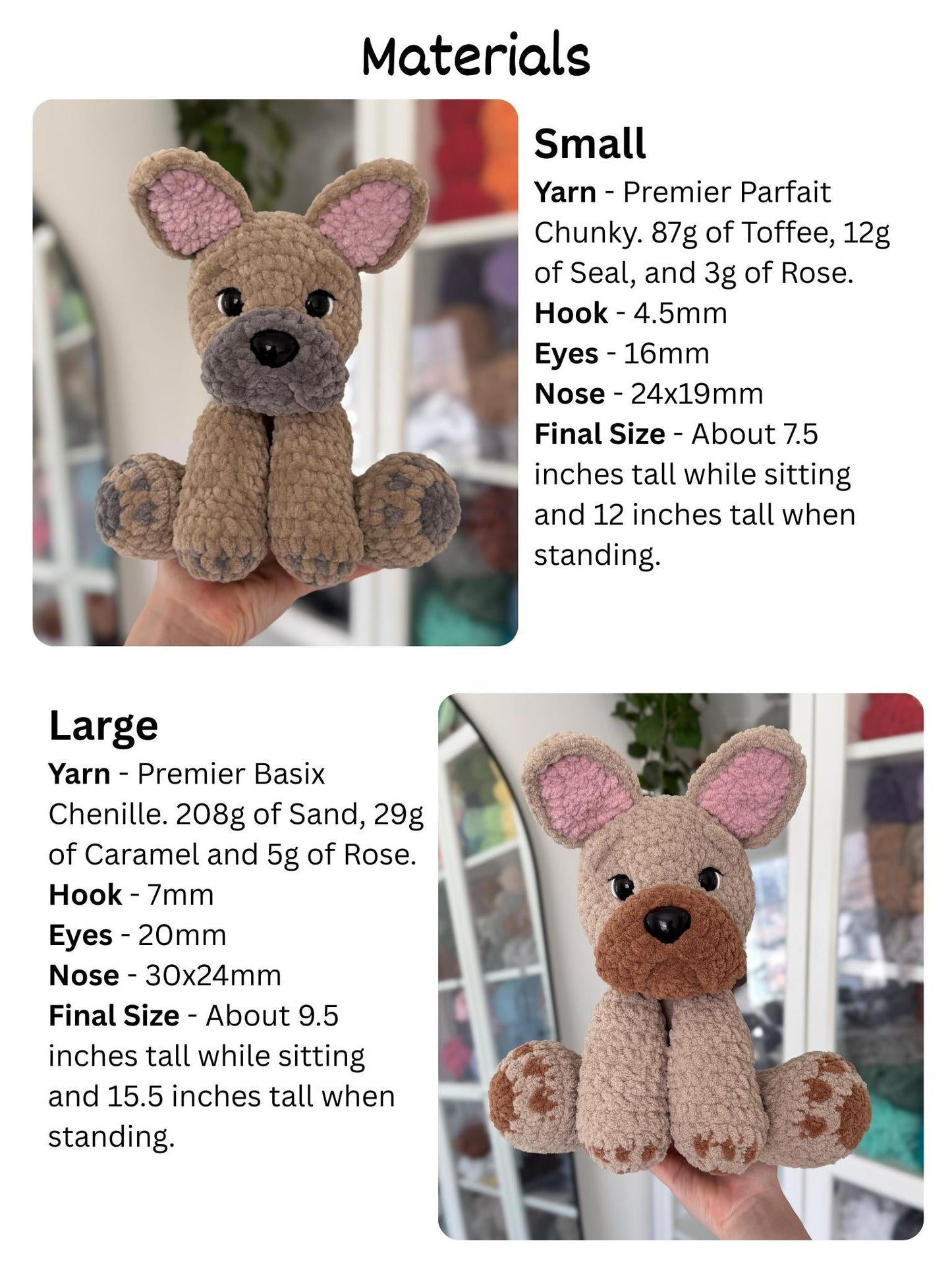 KnotsandSnugglesCo Winston the Floppy Frenchie Crochet Pattern PDF
