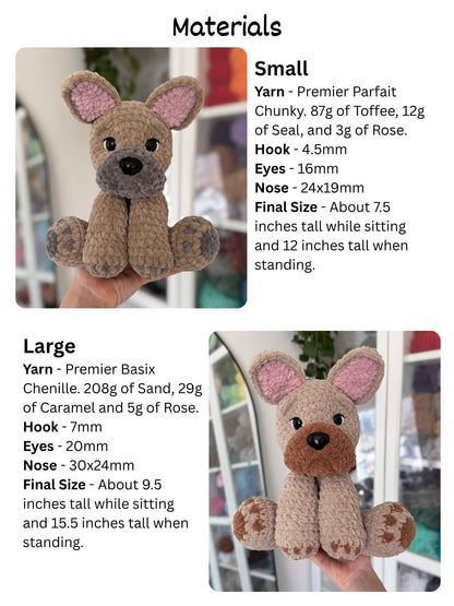 KnotsandSnugglesCo Winston the Floppy Frenchie Crochet Pattern PDF